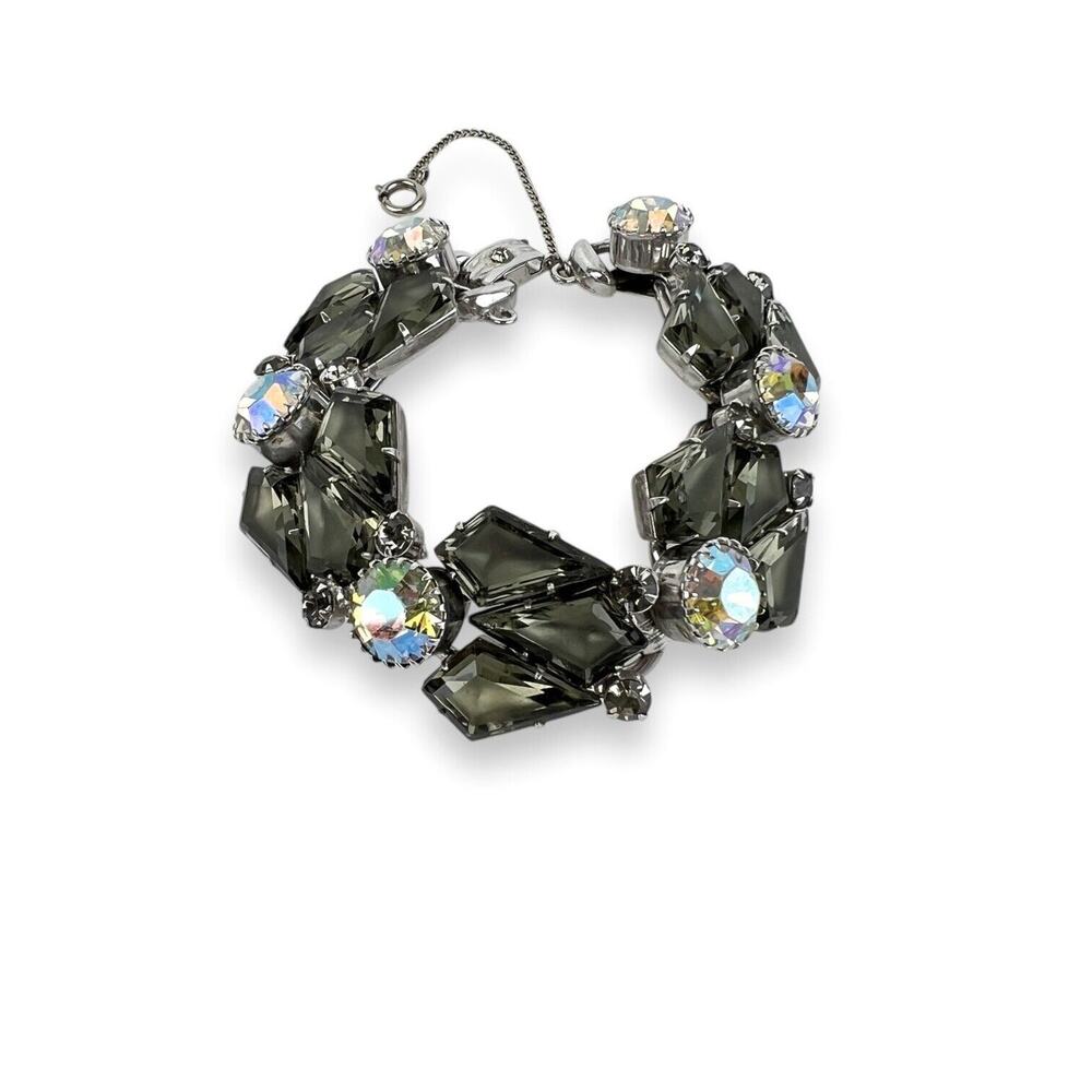 Vintage Juliana D&E Bracelet Verified 5 Clear AB Chatons Link Gray Kite Stones